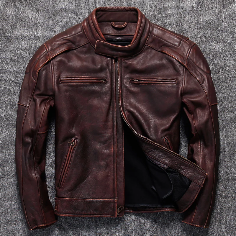 

2021 брендовая винтажная куртка из воловьей кожи, Мужская известная Дизайнерская куртка из натуральной кожи, пальто большого размера в стиле ...