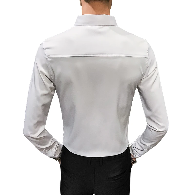 Мужская приталенная рубашка Shenrun черно белая Повседневная с длинными рукавами