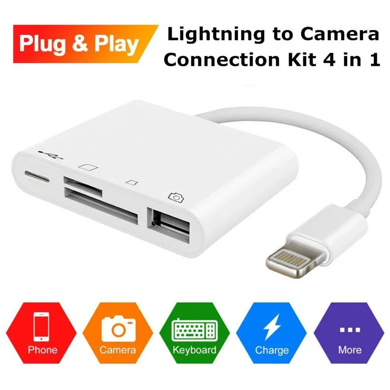 High Quality Lightning to USB Camera Connection Kit 4 in 1 SD/TF Card Reader OTG Cable Adapter for iPhone 11 Pro XS MAX XR 6 7 | Компьютеры