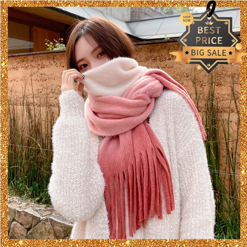 

Модный зимний женский кашемировый теплый шарф, плотная шаль для девочек, шарфы, осенние женские шарфы из пашмины с кисточками, одеяло, Лидер ...