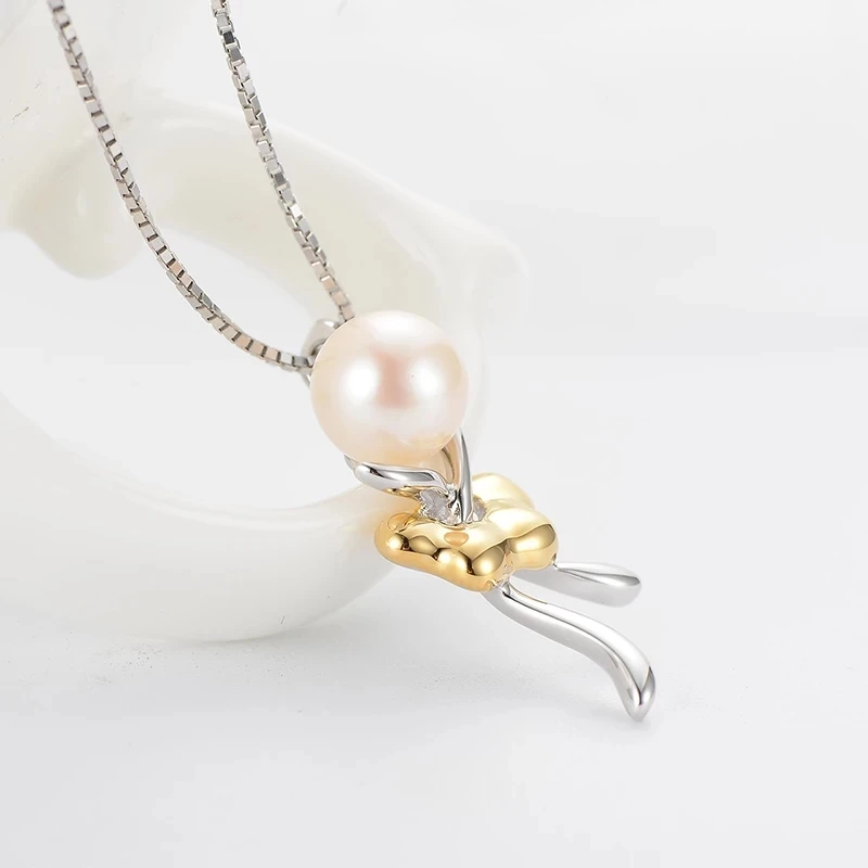 

gN Pearl Ballerina Dance Girl Pendants Necklaces 925 Sterling Silver 7-8mm Natural Freshwater Pearls Chain gNPearl Jewelry