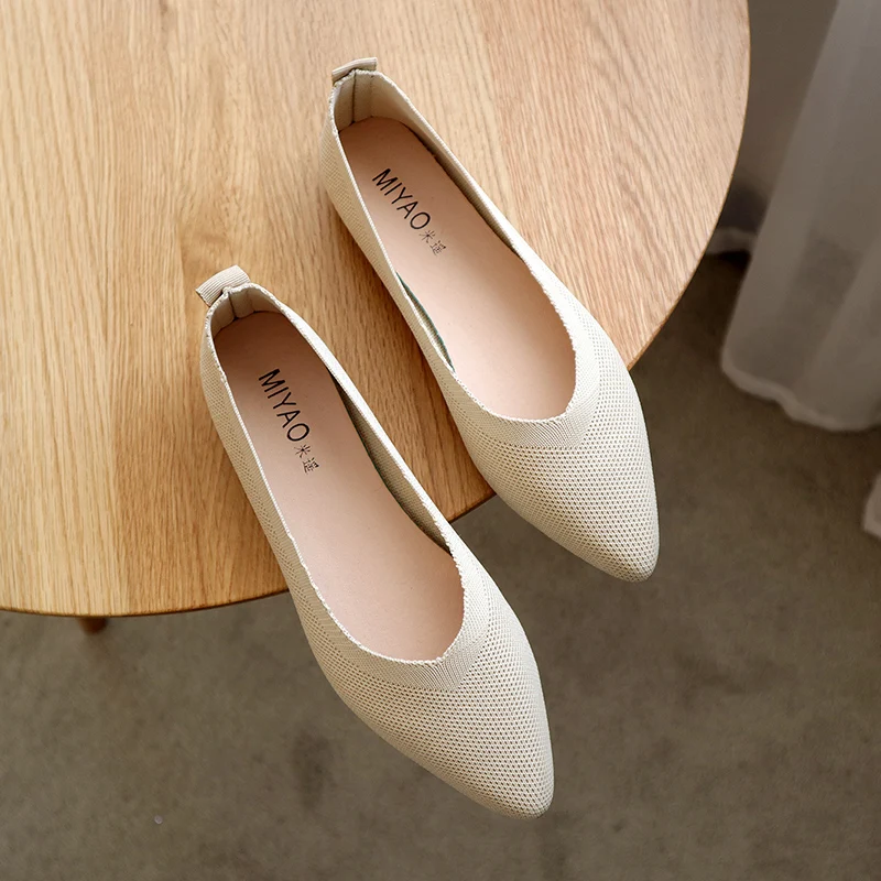 

Autumn Women Pointed Toe Flats Ladies Flat Shoes Comfortable Ballet Knit De Mujer Loafers Gestante Boat Shoes Soft Bottom
