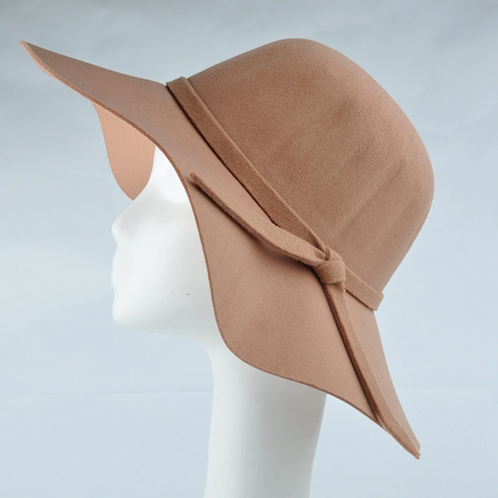 Винтажная Женская Солнцезащитная шляпа с широкими полями котелок из шерсти