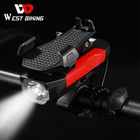 west biking usb rechargeable cycling light bicycle horn bell power bank phone holder multifunctional led lamp bike accessories