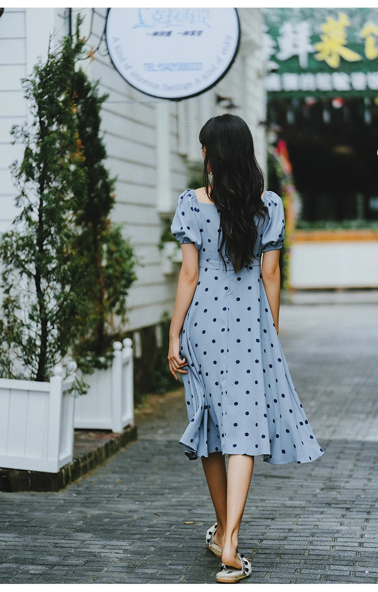 

2019 Summer Vintage Stylish Polka Dot Buttons Midi Dress Woman Short Sleeve Vestidos Casual Ladies Party Dress