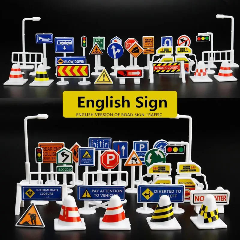 

40JC 56 pcs/set DIY Model Scene Toy Road Sign Traffic Sign