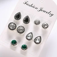 5 pairs women elegant cubic zirconia water drop crystal stud earrings set green black gemstones ear studs jewelry