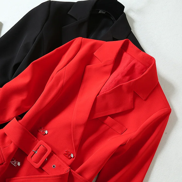 2019 осень и зима Новый Модный женский костюм воротник двубортный тонкий для