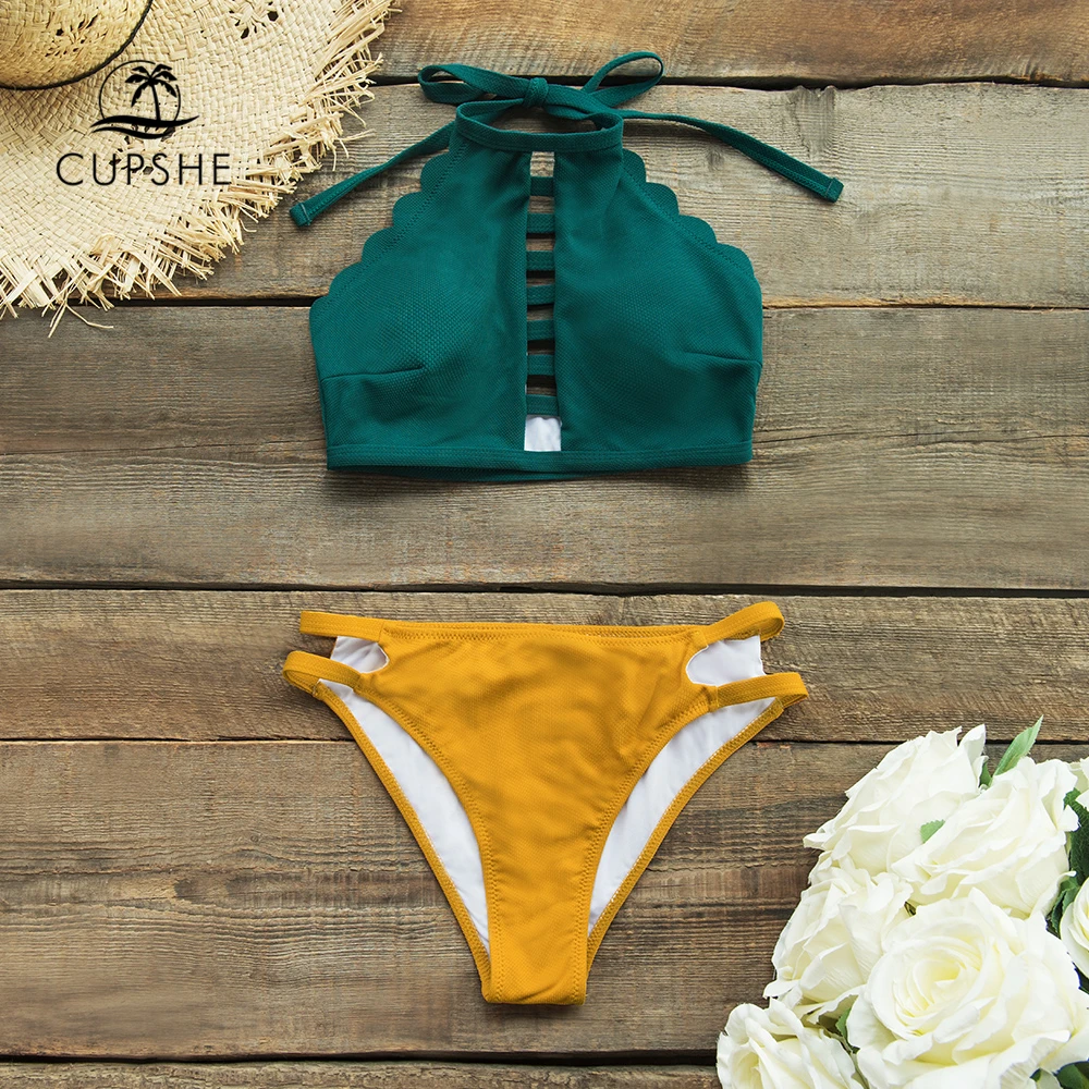 CUPSHE цветной блок Высокая Шея Холтер бикини набор для женщин сексуальный с