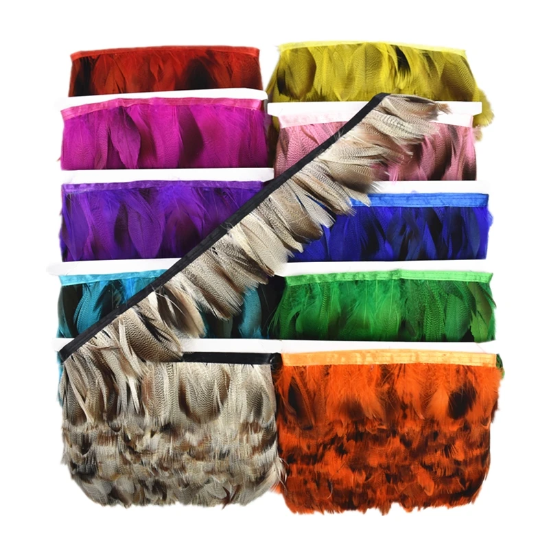 

10Meter/Lot Colorful Natural Pheasant Feather Trim Fringe Lace Ribbon 6-8CM Rooster Goose Feathers on Tape Crafts Clothes Plumes