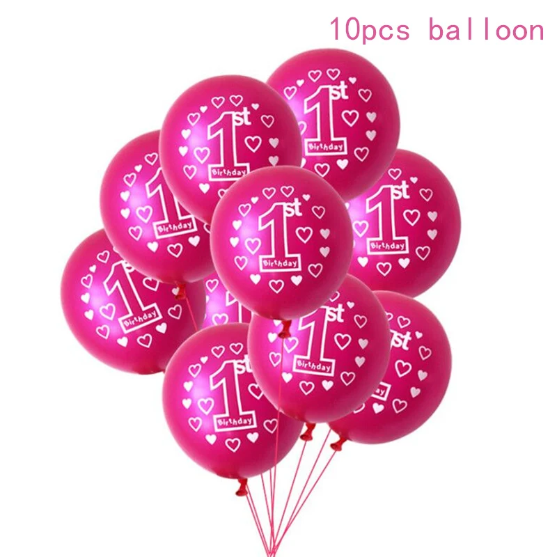 10pcs balloon 10/15 шт, для девочек и мальчиков 1st на день рождения воздушные шарики розового и голубого цвета с конфетти шары из латекса 1 Year Old первый День рождения Декор Baby Shower поставки - Цвет: 10pcs balloon
