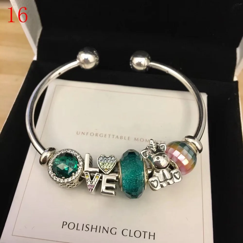 

LIDU 100%925 Pure Silver High Quality Fashionable Exquisite Pandoras Lovel Green Opening Bracelet Manufacturers Wholesale