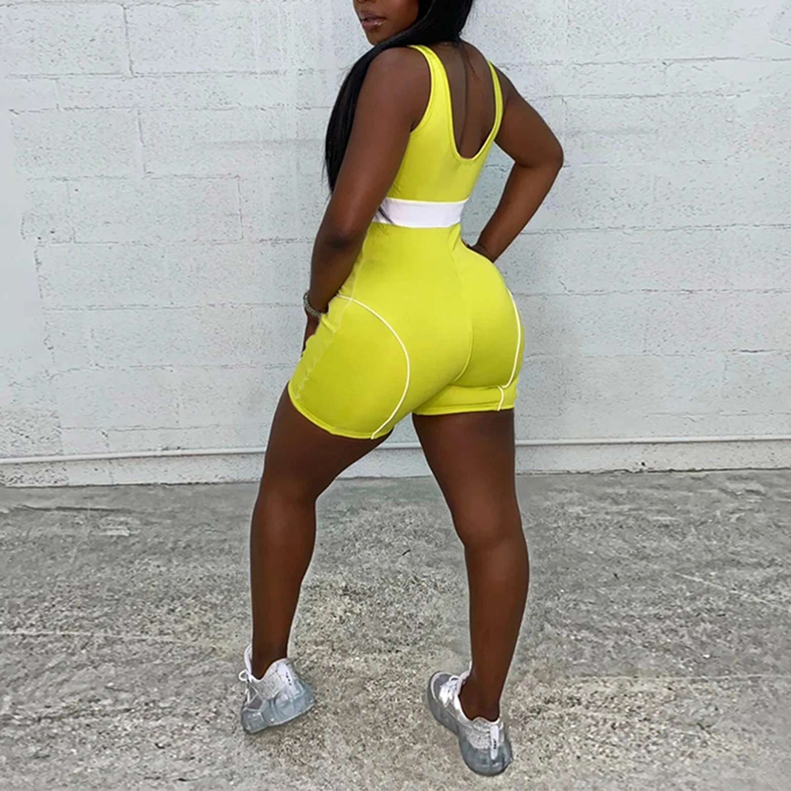 

2021 new style female casual slim playsuit sleeveless u-shaped collar sexy one-piece jumpsuit summer sportwear