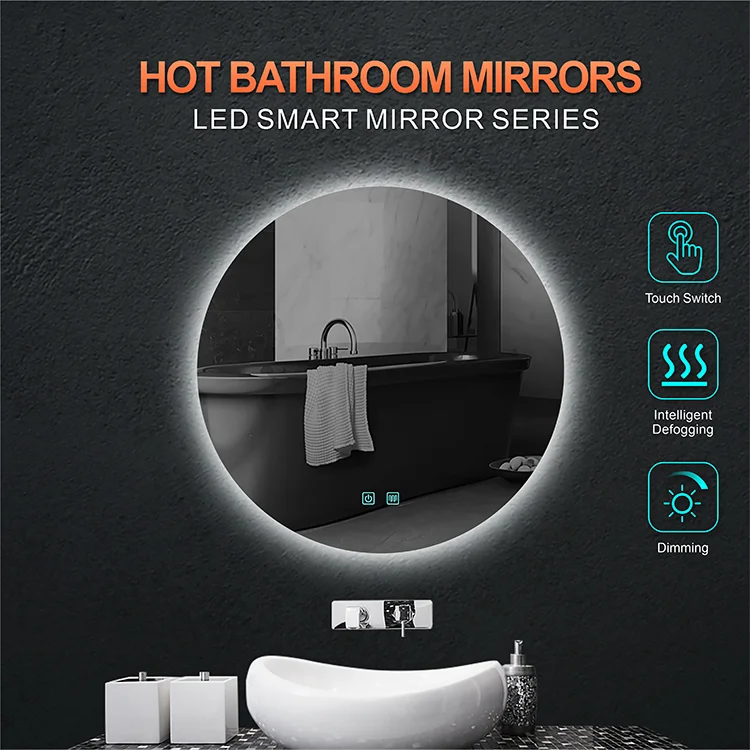 60 см круглосветодиодный светодиодное зеркало для ванной комнаты с сенсорным