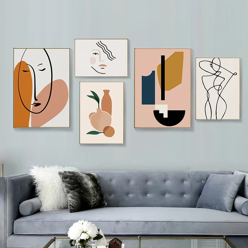 

Wall Art Canvas Print Pictures Meranti Color Abstract Vase Line Woman Painting Home Decor Nordic Poster For Living Room Unframed