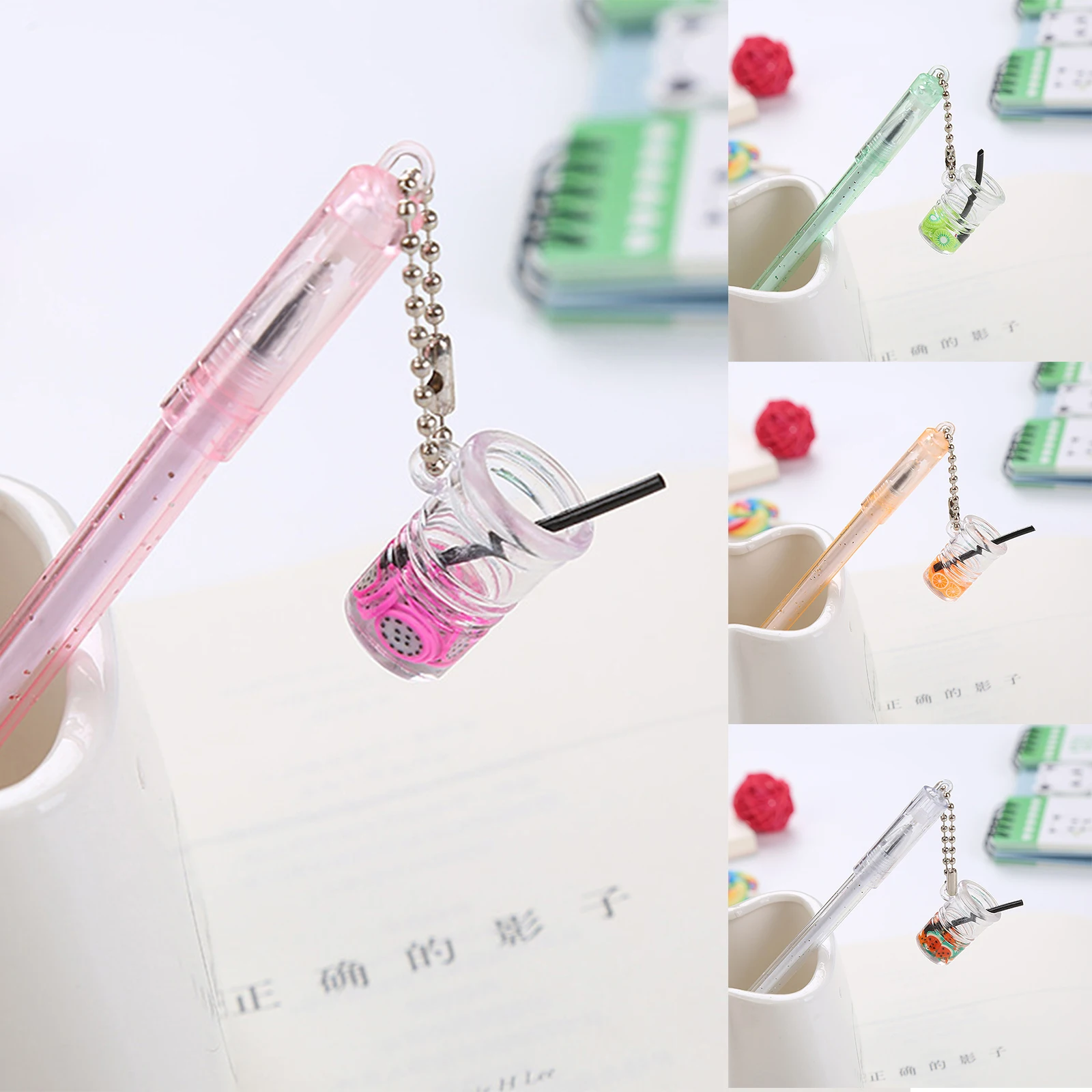 

1PC Creative Kawaii Cup Pendant Gel Pen Cute Drinking Glass Ornaments 0.5mm Black Core Water-based Signature Pen New Stationery