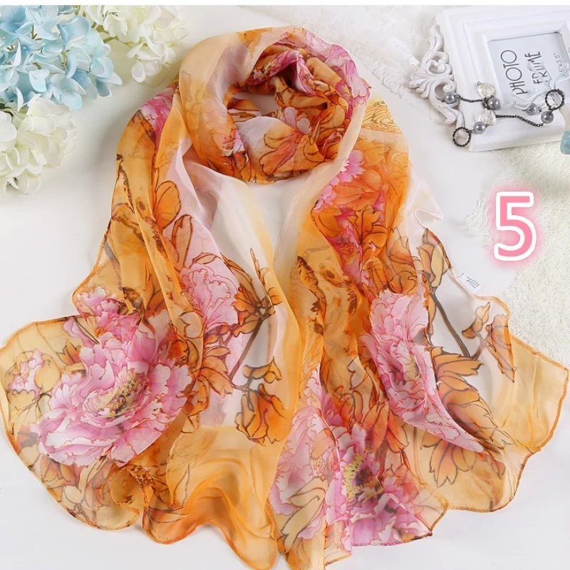 Длинный мягкий шарф с принтом в виде цветов шифоновые шелковые шарфы женские
