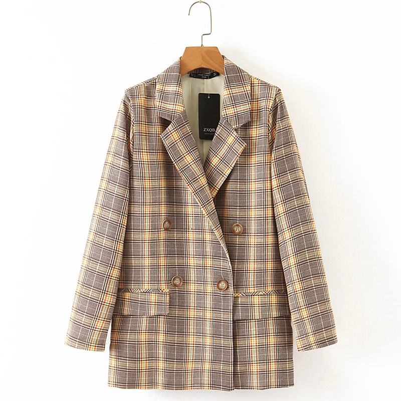 Fandy Lokar England Style Blazers Women Fashion Patchwork Jackets Women Elegant Plaid Printed Suits Female Ladies IB