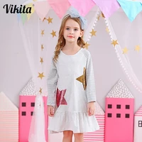 vikita girls striped dress kids long sleeve dresses autumn children clothing 3 12 years girl reversible sequins casual dress