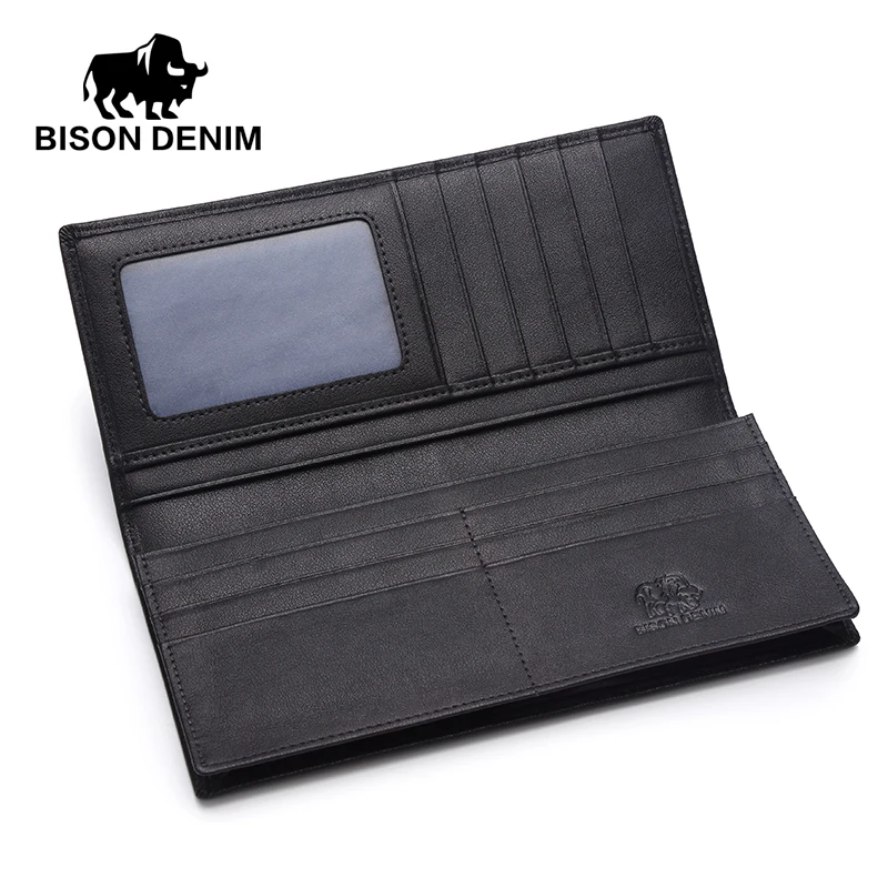 Роскошные Брендовые мужские кошельки BISON DENIM длинный тонкий бумажник двойного