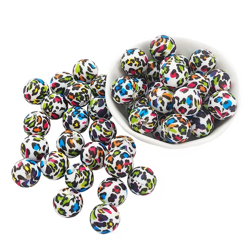 Chenkai 100 шт. 15 мм Силиконовые леопардовые детские круглые бусины для прорезывания