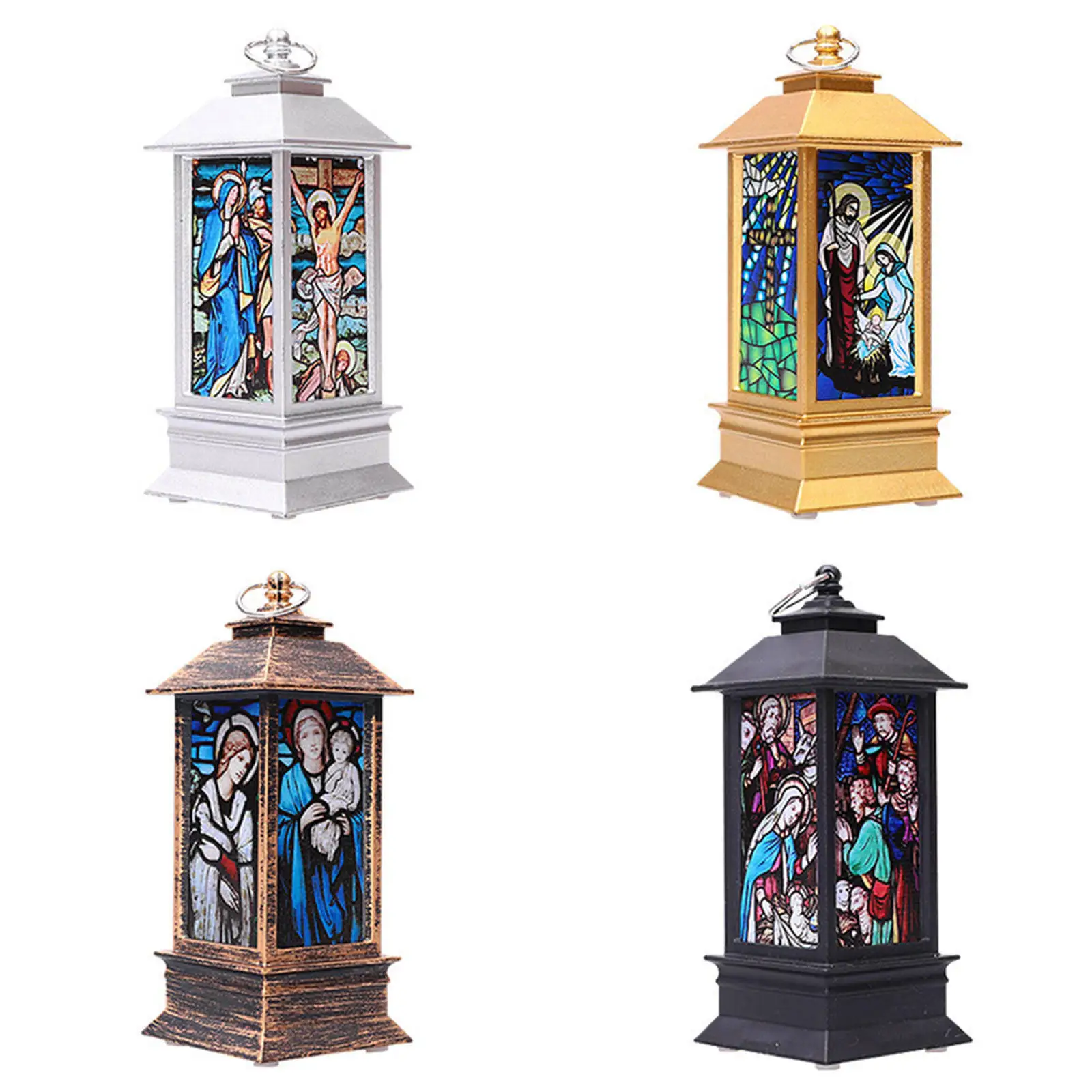 

Christmas Decor Lamp Xmas Tree Hanging Candle Lanterns Christians Scene Jesus Lantern for Garden Xmas Party Indoor Outdoor