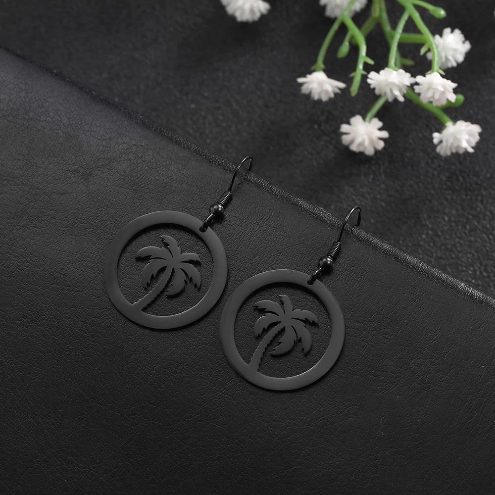 SKYRIM Кокосовая пальма корейские Висячие серьги для женщин из нержавеющей стали