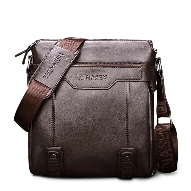 darkbrown Мужской кожаный портфель из ПУ материала 15 дюймов Мужская сумка на плечо для мужчин сумки через плечо Модный деловой портфель сумка - Цвет: darkbrown