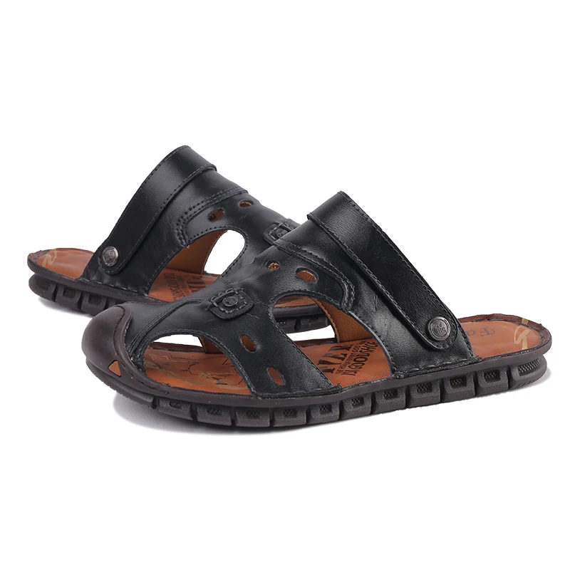 

Men Sandals Leather Breathable Flat Men Sandals Summer Outdoor Slip on Sandals Male Casual Big Size 39-44 Fashion 2020 Promotion