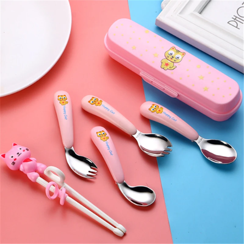 

Baby 304 Stainless Steel Spoon Fork Chopsticks 2021 Cartoon Portable Tableware Trainfork Spoon Chopsticks Set Kitchen Supplies