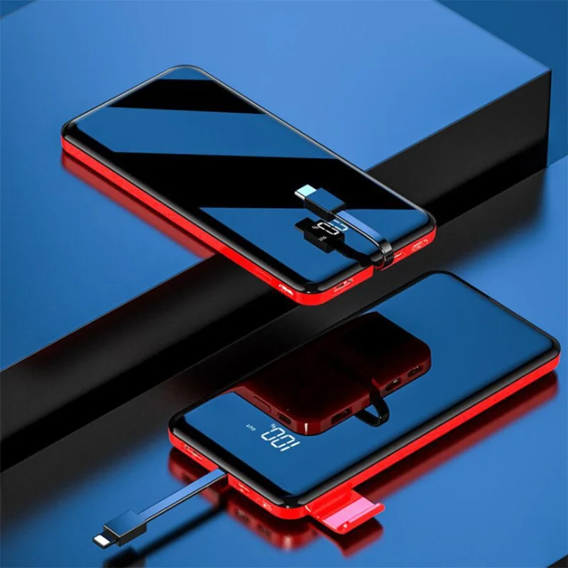 Внешний аккумулятор 10000 мАч Встроенный кабель micro type-c зеркальный экран