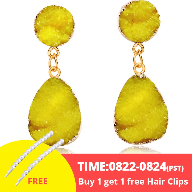 Yellow 17 км богемные зеленые кристаллические друзы серьги для женщин смешанные цвета большой камень смолы люстра Висячие серьги Mujer Винтажные Ювелирные изделия Прямая поставка - Окраска металла: Yellow