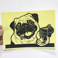 fd530a die cut funny pug dog with gun car sticker vinyl motorcycle laptop notebook computer decal