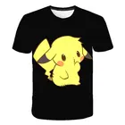 Детские футболки, черная футболка из полиэстера с коротким рукавом, забавная футболка с покемоном, детская одежда для мальчиков, 2021, летняя одежда для маленьких девочек