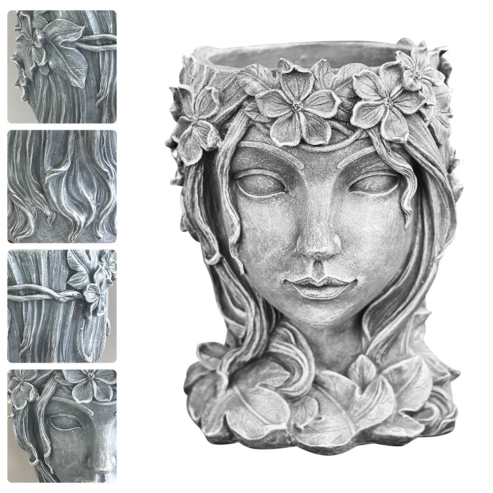 

1Pc Resin Flowerpot Female Face Planter with Hole Home Flowerpot Ornament