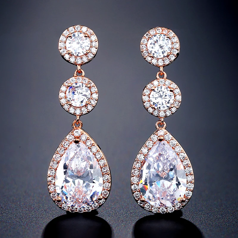 Rose Gold Color 6 Обручальные ювелирные изделия ZAKOL, роскошные серьги в форме капли воды, белые серьги с кубическим цирконием для женщин, обручальные серьги FSEP624 - Окраска металла: Rose Gold Color 6
