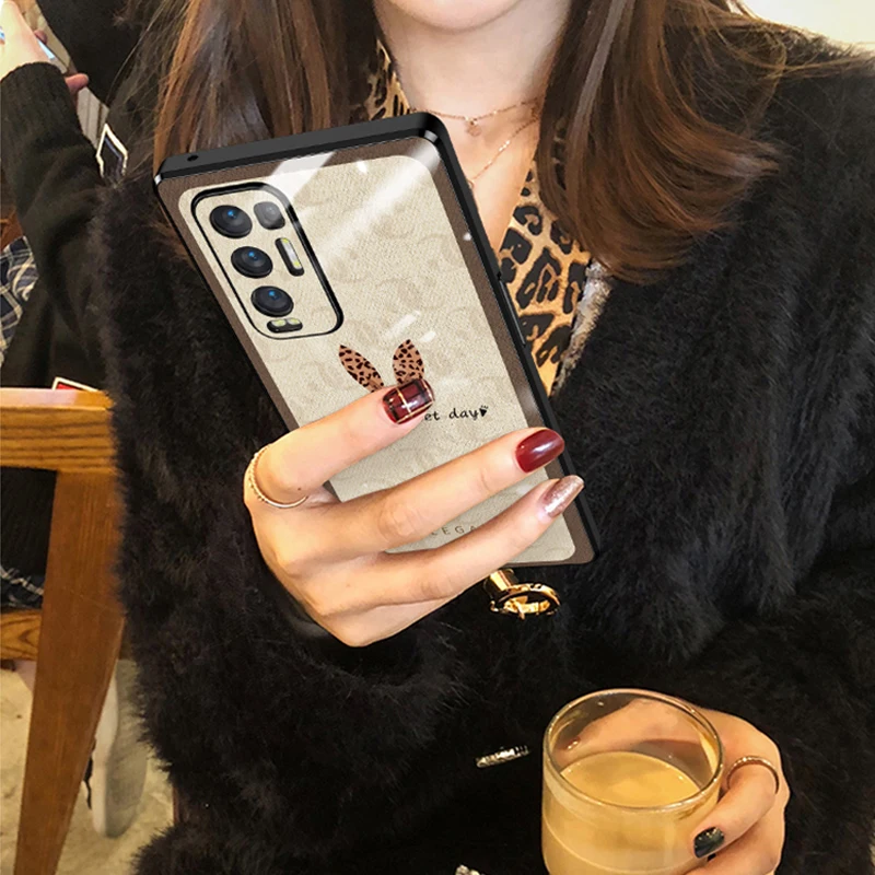 

OPPO Reno 5 pro + 5G Rabbit ear Clear Tempered Glass Phone Case For opporeno5pro Cover case shockproof with lens cover reno 5 5g