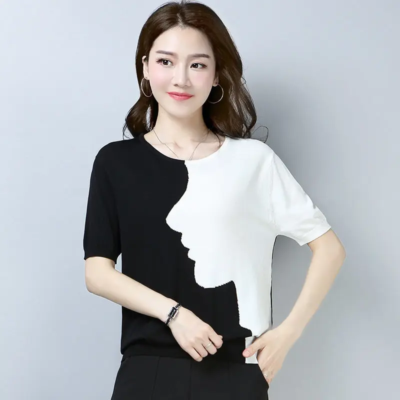 

Women's soil short sleeve T-shirt 2021 summer new loose knit, versatile thin bottomed shirt