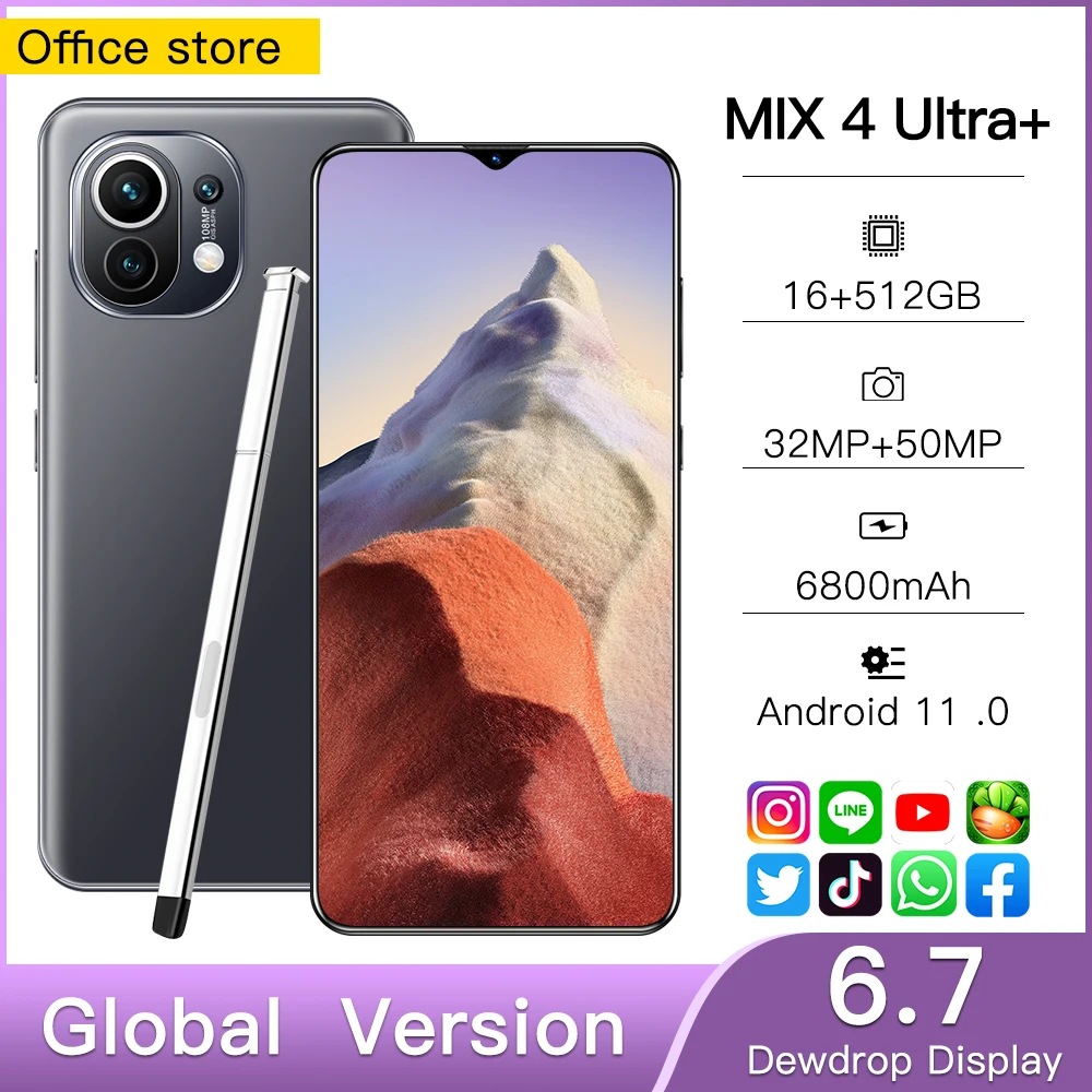 

MIX 4 Ultra 6.7 Inch Smartphone 16G+512G Global Version Android Mobile Phones 6000mah Supports Google WIFI 5G Network Cellphone