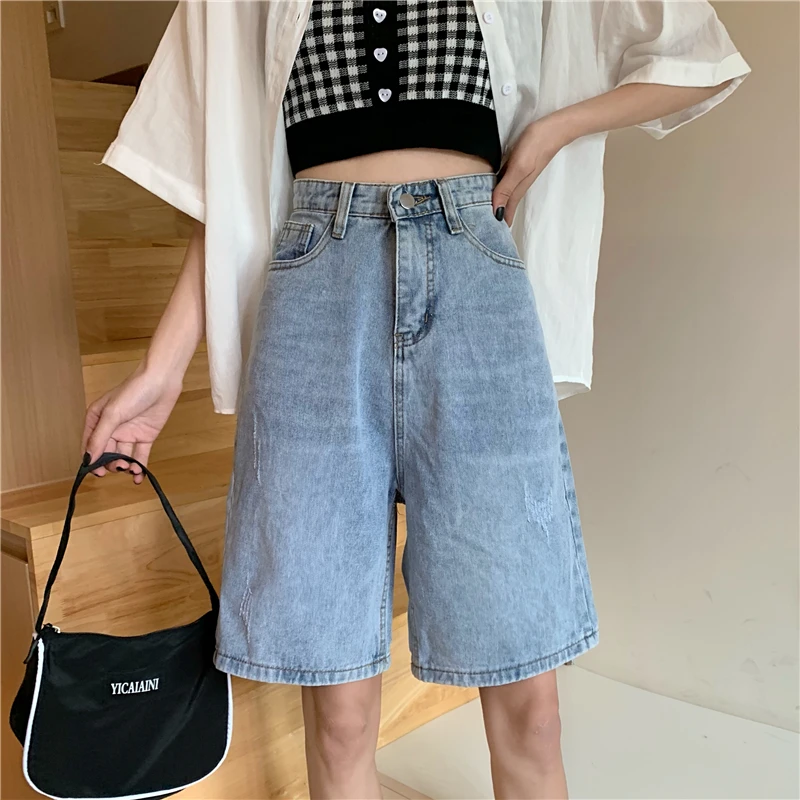 Summer women clothing shorts ulzzang Loose straight casual shorts student sports simple mujer wild harajuku denim jeans shorts