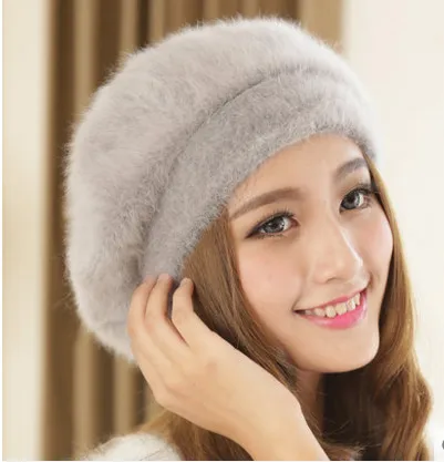 

2022 top quality winter warm hat New Warm Cute Princess Rabbit Hat Female Winter Knitted Hat Women's Rabbit Fur Berets AA0002