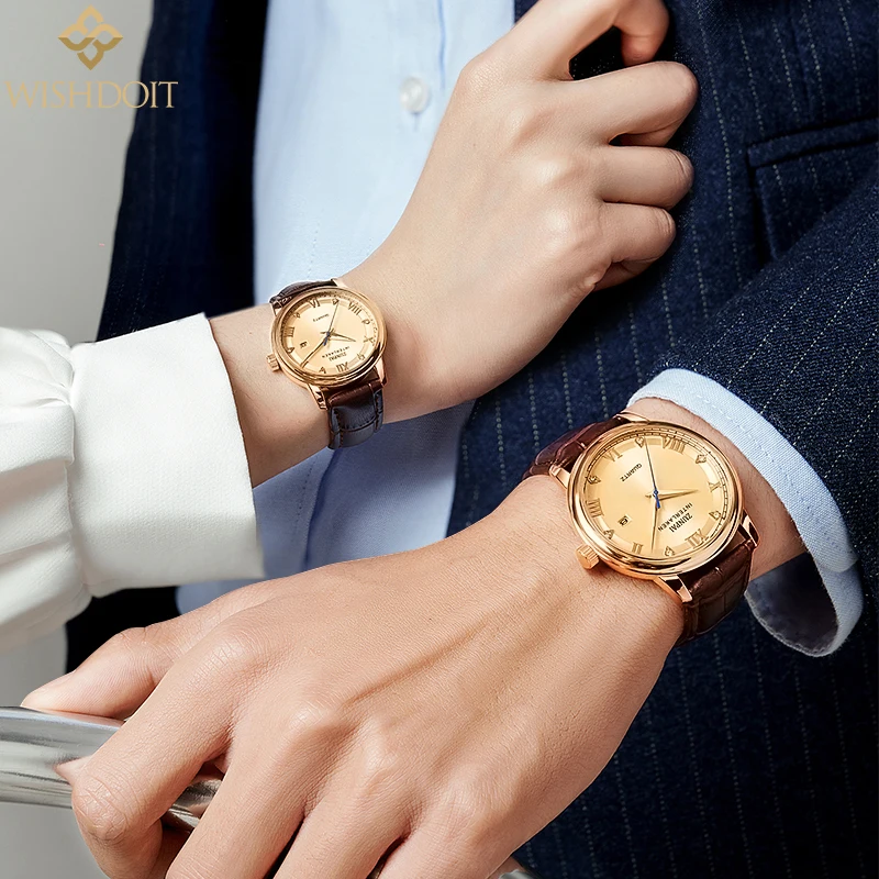 Часы WISHDOIT Мужские Наручные с хронографом водонепроницаемые кожаным ремешком |