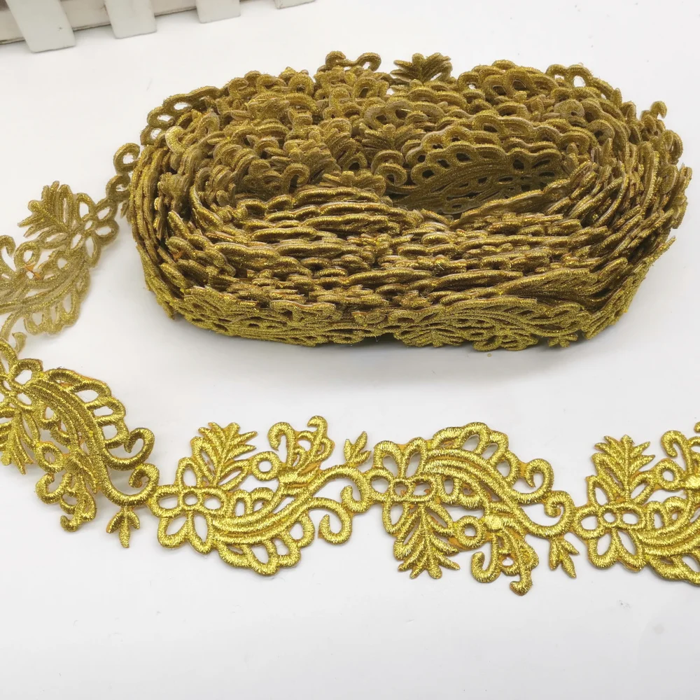 

3D Gold Embroidered Lace Cosplay Costume Braid Appliqued Lace Iron on Ribbon 5.5cm Wide