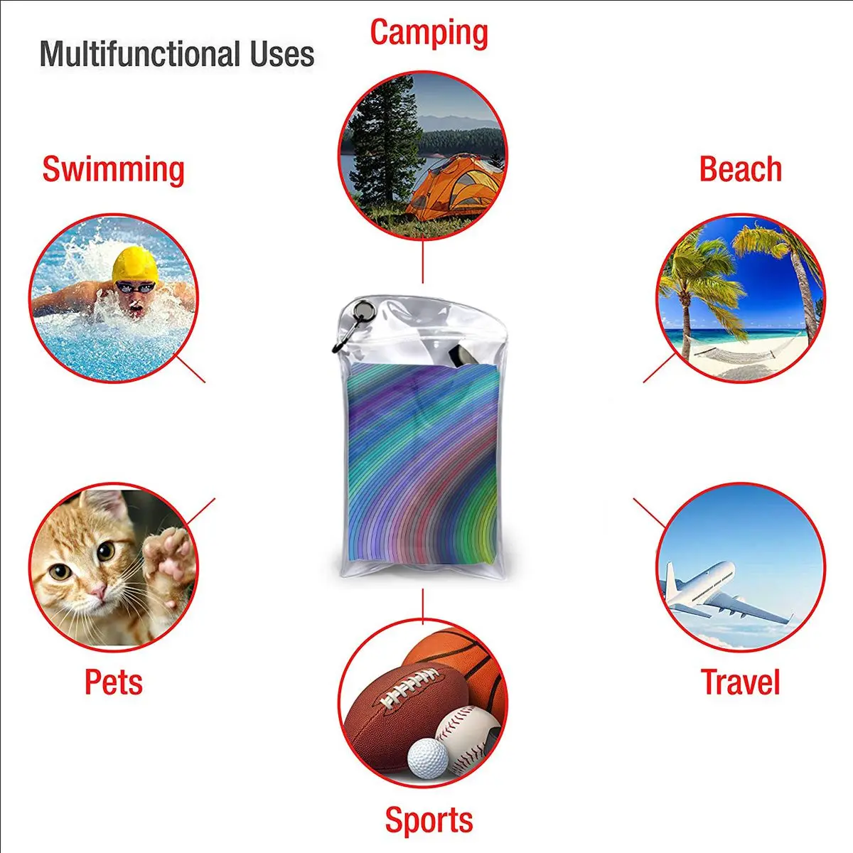 Банное полотенце с радужной текстурой быстросохнущее большое тонкое