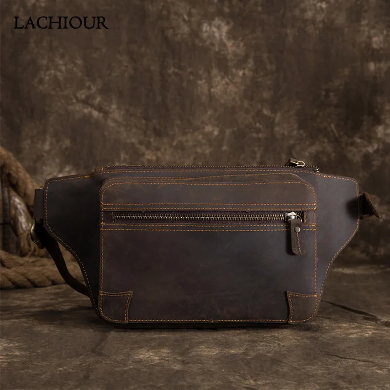 Cowhide Crazy Horse Hip Bum Belt Fanny Pack Bag Genuine Leather Pouch Travel Vintage Trends Shoulder Cross body Chest Waist Bags new men genuine leather fanny pack waist chest bag vintage travel shoulder messenger hip belt bum pouch sling pack chest bag