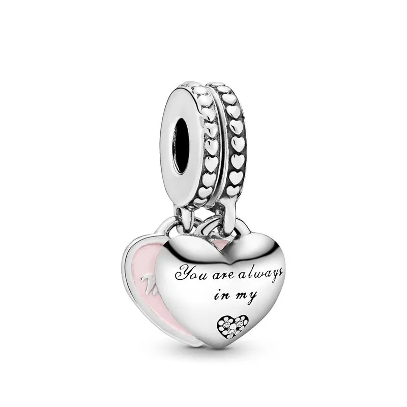 

100% 925 Sterling Silver Charm New Mother's Day Silvery Heart Pendant Fit Pandora Women Bracelet & Necklace Diy Jewelry