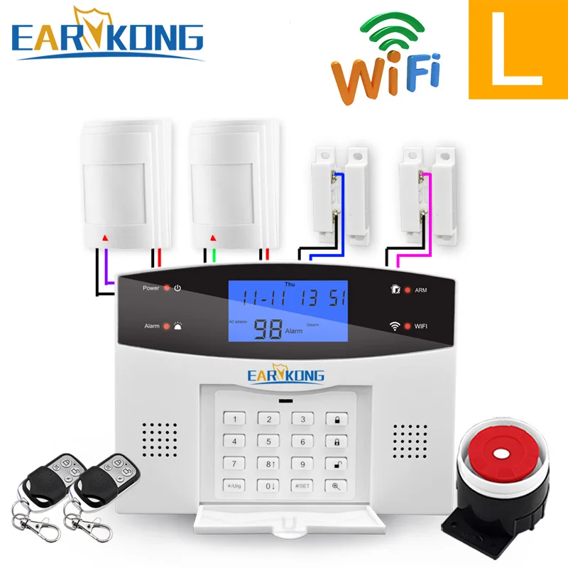 L Wifi GSM PSTN сигнализация Беспроводная и Проводная детекторы сигнализация Умный дом релейный выход приложение английский/русский/испанский/Франция/Итальянский - Цвет: L