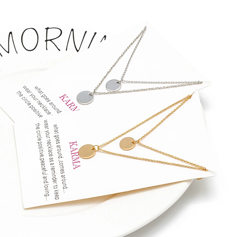 Wish Card Double Layers Necklace Women Gold Silver Color Round Pendant Necklace Choker Collier Femme Fashion Jewelry Gift EY3525