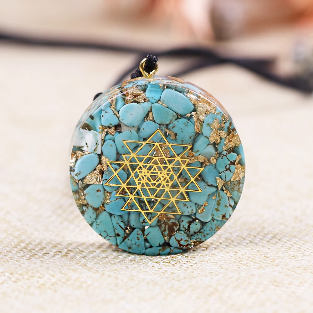

Orgonite Necklace Crystal Pendant Turquoise Quartz Healing Crystals for EMF Protection Violet Flame Orgone Generator