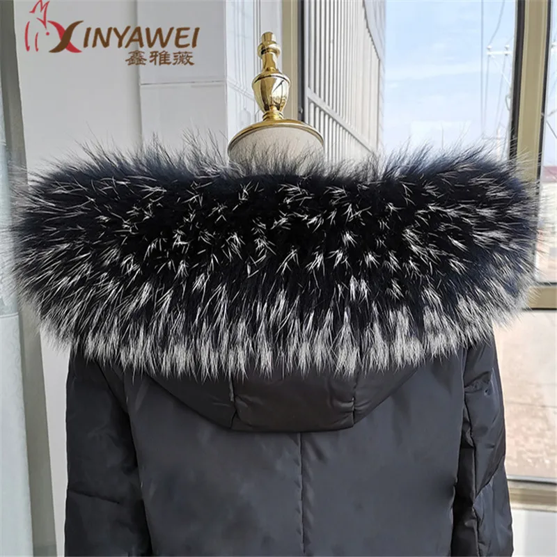 

2019 Hot Natural Jacket Fur Collar Real Fur Scarf Winter Coat For Women Thick Warm Shawl Raccoon Fur Collar Scarves Warmer Neck.